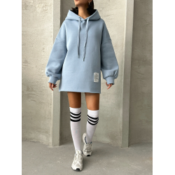 Bluza z kapturem oversize - błękitny