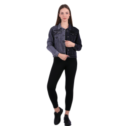 Zweifarbige kurze Jeansjacke - grau und schwarz