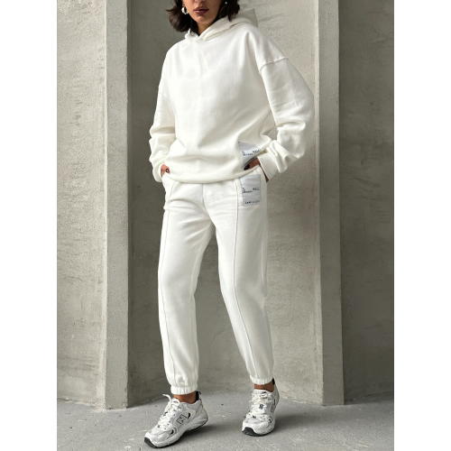 Tracksuit with decorative patch and hood - cream