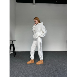 Tracksuit with decorative belt and hood - cream