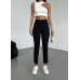 Elastic waistband trousers with pleats - black