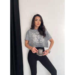 Kurzes T-Shirt mit Tiger - grau