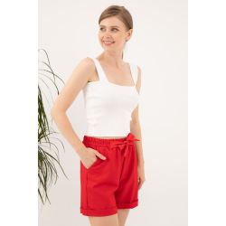 Strickbluse mit eckigem Ausschnitt - weiß