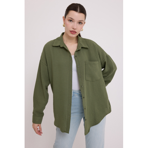 Koszula oversize z jedną kieszenią - khaki