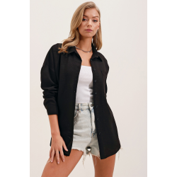 Oversize-Hemd mit einer Tasche – schwarz