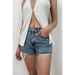 Jeansshorts mit Abschürfungen - blau