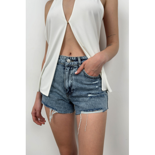 Jeans shorts with abrasions - blue
