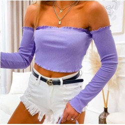 Kurze spanische Bluse mit Gummiband und langen Ärmeln - lila