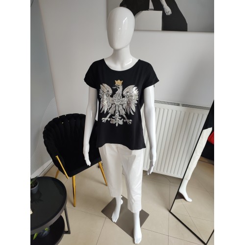 T-Shirt mit Adler und Pailletten - schwarz