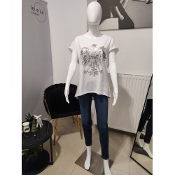 T-Shirt mit Adler und Pailletten - weiß