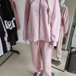 Masełkowy dres oversize z kapturem - różowy One size