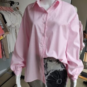 Koszula oversize w paski - różowy One size