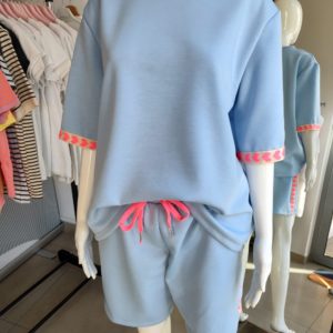 Masełkowy letni komplet dresowy serca - baby blue One size